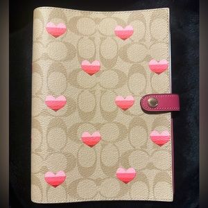 Coach Notebook In Signature Canvas With Stripe Heart Print